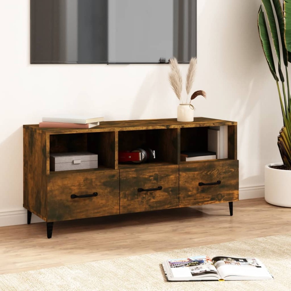 vidaXL Comodă TV, stejar fumuriu, 102x35x50 cm, lemn compozit