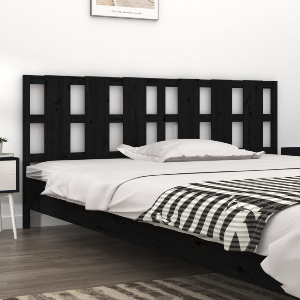 vidaXL Tăblie de pat, negru, 205,5x4x100 cm, lemn masiv de pin