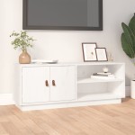 vidaXL Comodă TV, alb, 105x34x40 cm, lemn masiv de pin vidaXL Comodă TV, alb, 105x34x40 cm, lemn masiv de pin