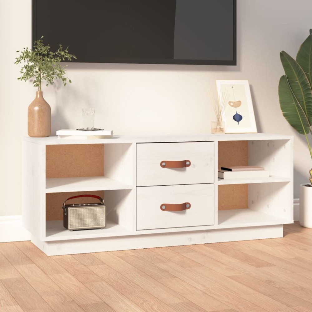 vidaXL Comodă TV, alb, 100x34x40 cm, lemn masiv de pin