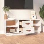 vidaXL Comodă TV, alb, 100x34x40 cm, lemn masiv de pin