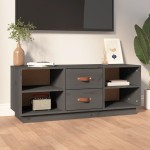 vidaXL Comodă TV, gri, 100x34x40 cm, lemn masiv de pin vidaXL Comodă TV, gri, 100x34x40 cm, lemn masiv de pin