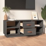 vidaXL Comodă TV, gri, 100x34x40 cm, lemn masiv de pin vidaXL Comodă TV, gri, 100x34x40 cm, lemn masiv de pin