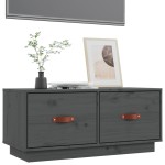 vidaXL Comodă TV, gri, 80x34x35 cm, lemn masiv de pin vidaXL Comodă TV, gri, 80x34x35 cm, lemn masiv de pin