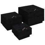 vidaXL Cutii de depozitare cu capace 3 buc. negru lemn masiv de pin vidaXL Cutii de depozitare cu capace 3 buc. negru lemn masiv de pin