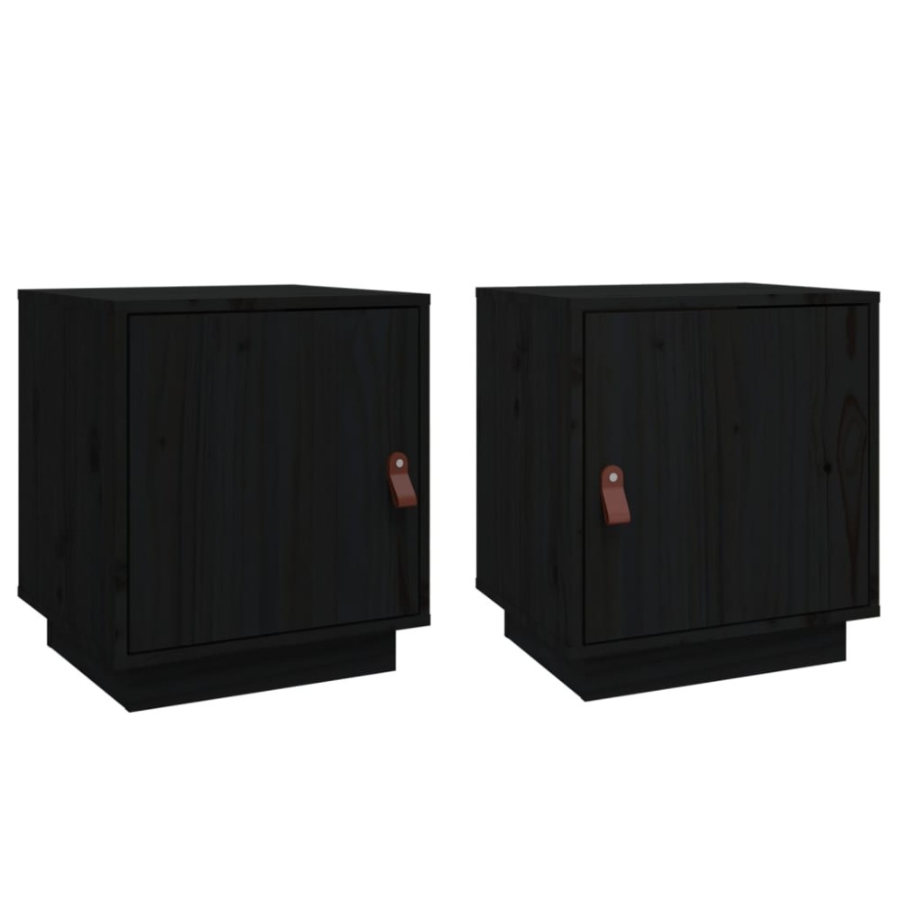 vidaXL Noptiere, 2 buc., negru, 40x34x45 cm, lemn masiv de pin