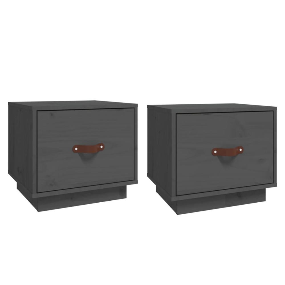 vidaXL Noptiere, 2 buc., gri, 40x34x35 cm, lemn masiv de pin