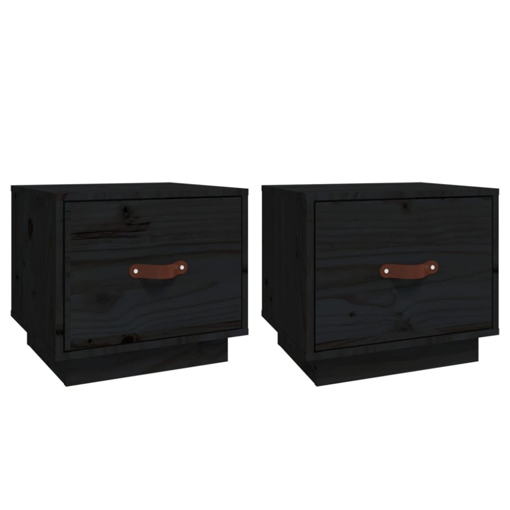 vidaXL Noptiere, 2 buc., negru, 40x34x35 cm, lemn masiv de pin