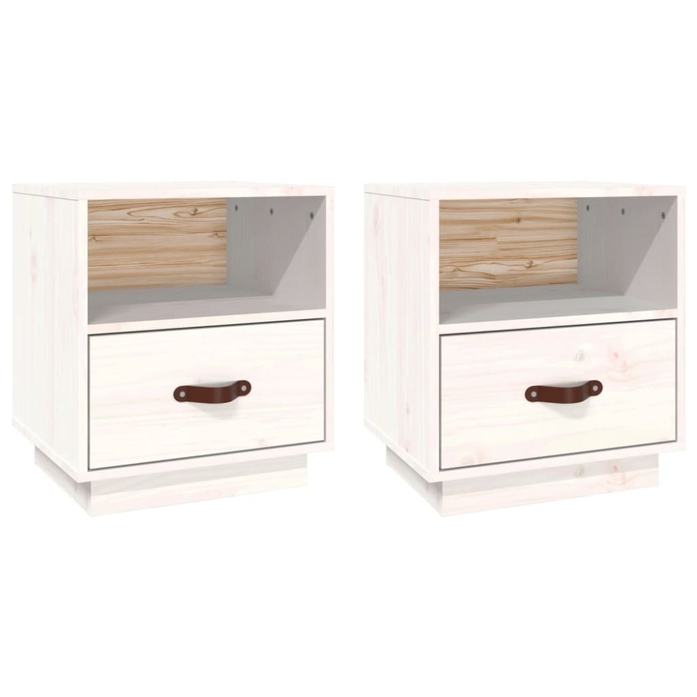 vidaXL Noptiere, 2 buc., alb, 40x34x45 cm, lemn masiv de pin