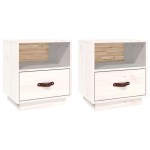 vidaXL Noptiere, 2 buc., alb, 40x34x45 cm, lemn masiv de pin