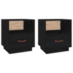 vidaXL Noptiere, 2 buc., negru, 40x34x45 cm, lemn masiv de pin vidaXL Noptiere, 2 buc., negru, 40x34x45 cm, lemn masiv de pin