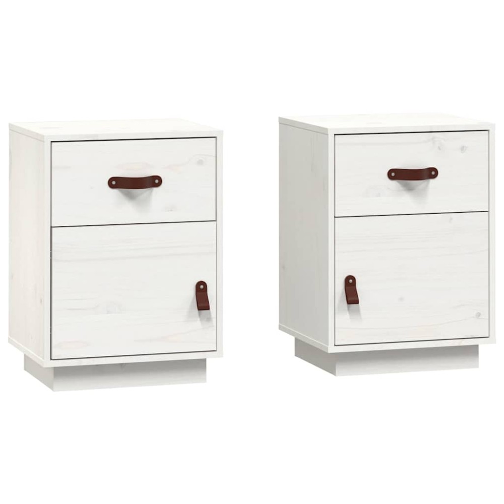vidaXL Noptiere, 2 buc., alb, 40x34x55 cm, lemn masiv de pin