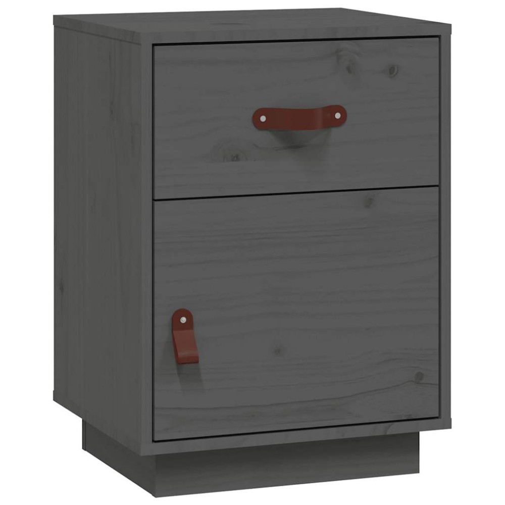 vidaXL Noptiere, 2 buc., gri, 40x34x55 cm, lemn masiv de pin