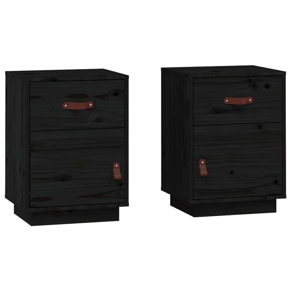 vidaXL Noptiere, 2 buc., negru, 40x34x55 cm, lemn masiv de pin