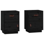 vidaXL Noptiere, 2 buc., negru, 40x34x55 cm, lemn masiv de pin vidaXL Noptiere, 2 buc., negru, 40x34x55 cm, lemn masiv de pin