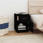 vidaXL Noptiere, 2 buc., negru, 40x34x55 cm, lemn masiv de pin vidaXL Noptiere, 2 buc., negru, 40x34x55 cm, lemn masiv de pin