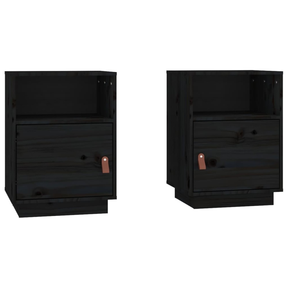vidaXL Noptiere, 2 buc., negru, 40x34x55 cm, lemn masiv de pin