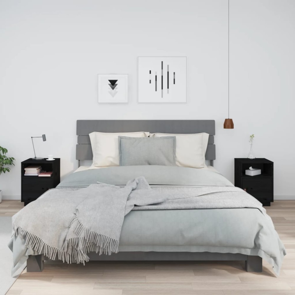 vidaXL Noptiere, 2 buc., negru, 40x34x55 cm, lemn masiv de pin