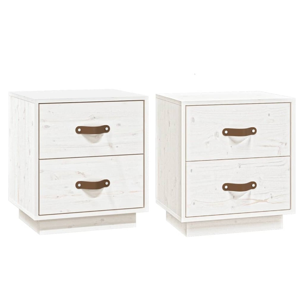 vidaXL Noptiere, 2 buc., alb, 40x34x45 cm, lemn masiv de pin