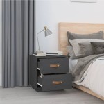 vidaXL Noptiere, 2 buc., gri, 40x34x45 cm, lemn masiv de pin vidaXL Noptiere, 2 buc., gri, 40x34x45 cm, lemn masiv de pin