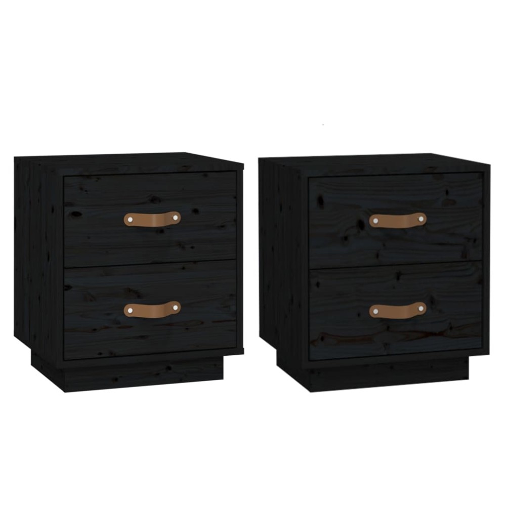 vidaXL Noptiere, 2 buc., negru, 40x34x45 cm, lemn masiv de pin