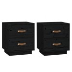 vidaXL Noptiere, 2 buc., negru, 40x34x45 cm, lemn masiv de pin vidaXL Noptiere, 2 buc., negru, 40x34x45 cm, lemn masiv de pin