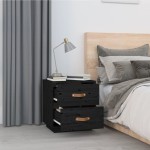 vidaXL Noptiere, 2 buc., negru, 40x34x45 cm, lemn masiv de pin vidaXL Noptiere, 2 buc., negru, 40x34x45 cm, lemn masiv de pin