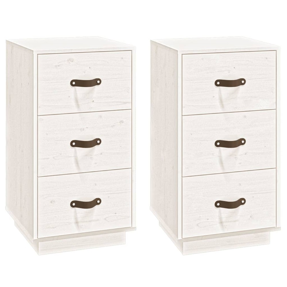 vidaXL Noptiere, 2 buc., alb, 40x40x75 cm, lemn masiv de pin