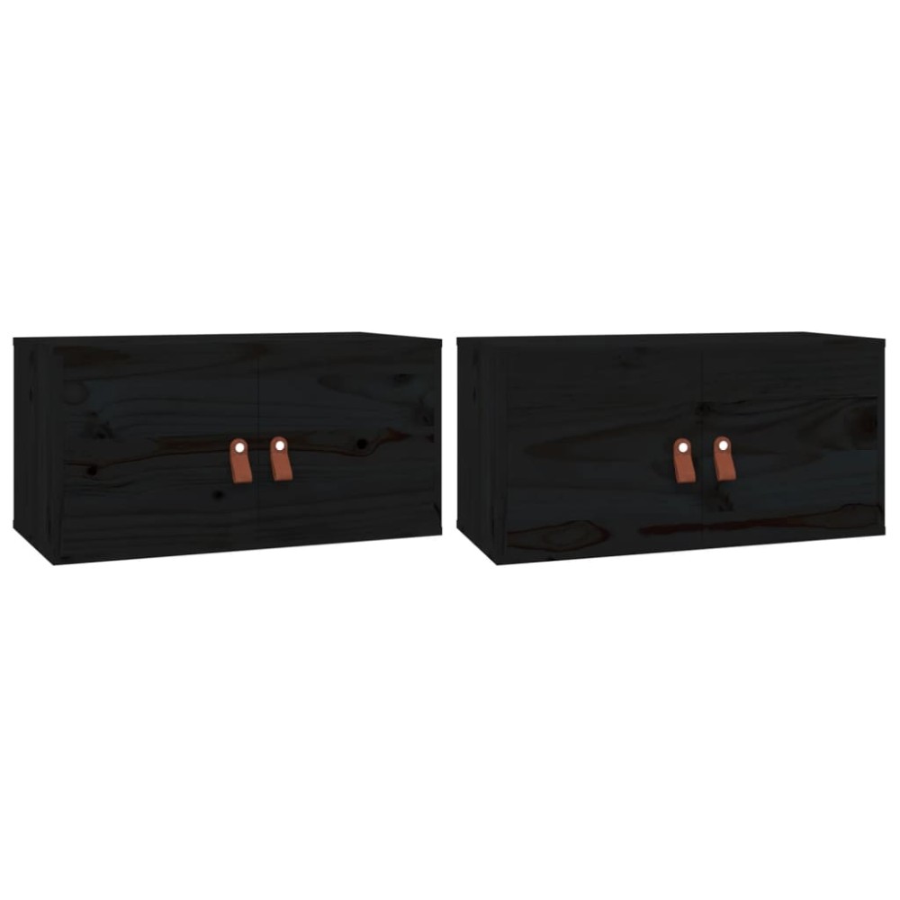 vidaXL Dulapuri de perete 2 buc. negru 60x30x30 cm lemn masiv de pin