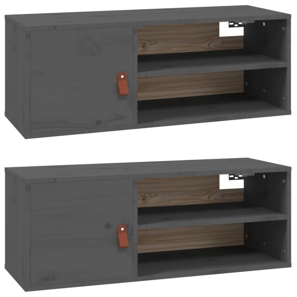 vidaXL Dulapuri de perete 2 buc., gri, 80x30x30 cm, lemn masiv de pin