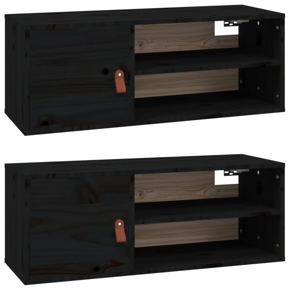 vidaXL Dulapuri de perete 2 buc. negru, 80x30x30 cm, lemn masiv de pin