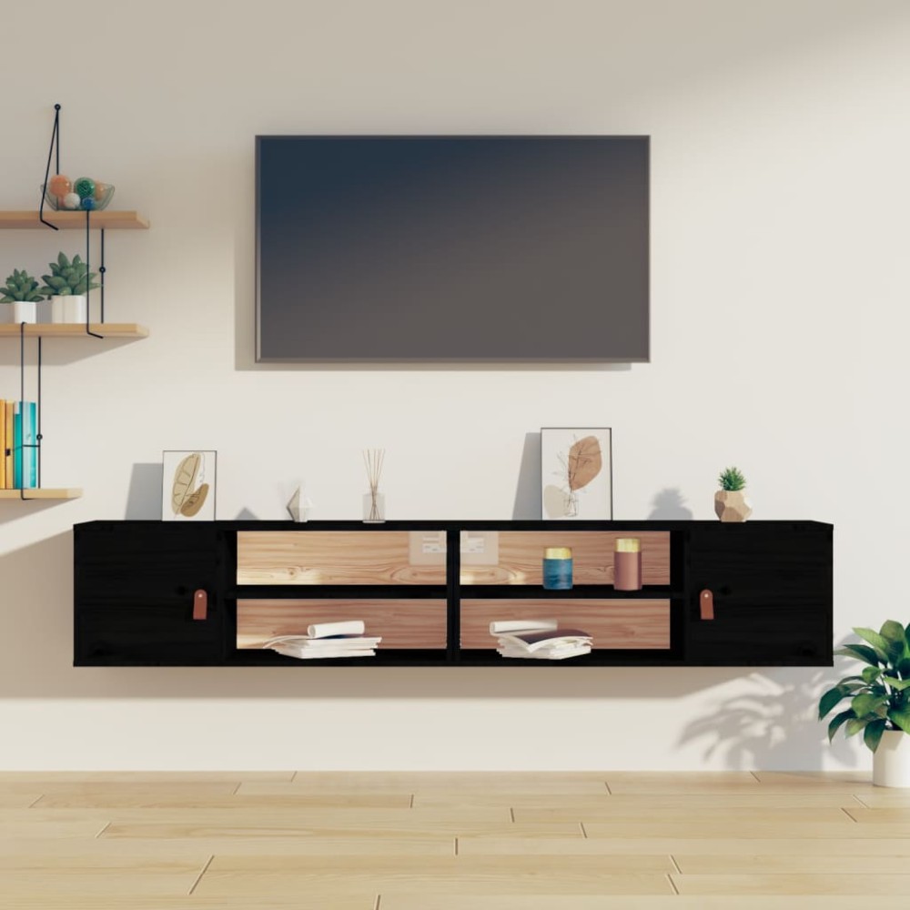 vidaXL Dulapuri de perete 2 buc. negru, 80x30x30 cm, lemn masiv de pin