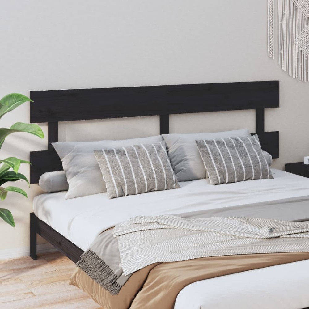 vidaXL Tăblie de pat, negru, 204x3x81 cm, lemn masiv de pin