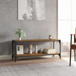 vidaXL Comodă TV, stejar fumuriu, 100x33x41 cm, lemn prelucrat și oțel