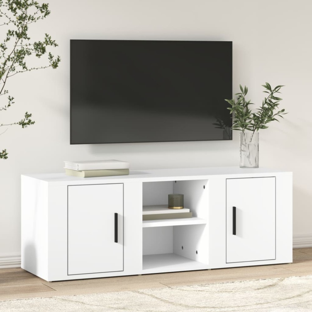 vidaXL Comodă TV, alb, 100x31,5x35 cm, lemn prelucrat