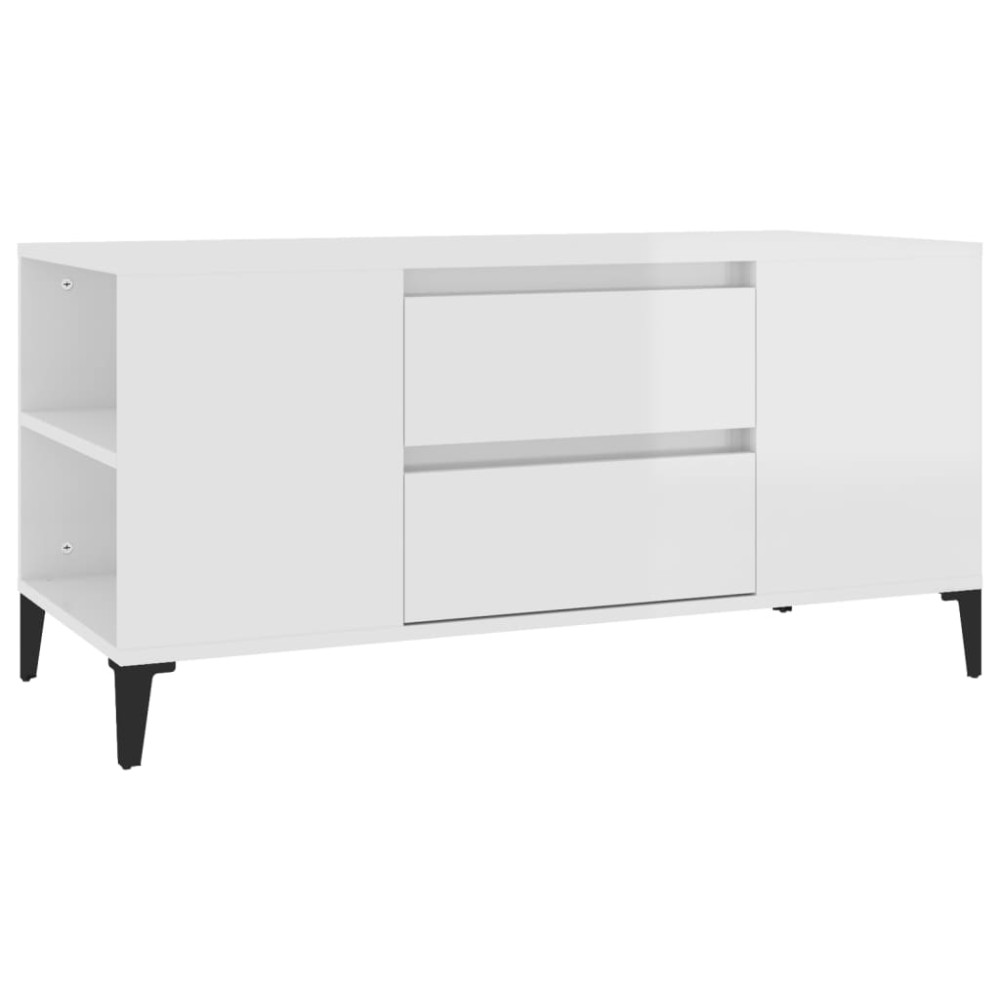 vidaXL Comodă TV, alb extralucios, 102x44,5x50 cm, lemn prelucrat