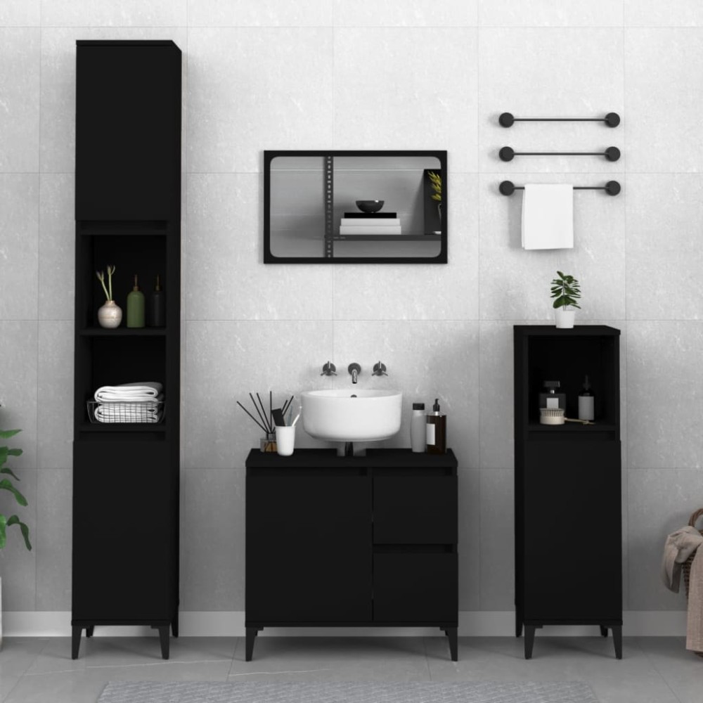 vidaXL Dulap de baie, negru, 30x30x190 cm, lemn prelucrat