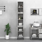 vidaXL Dulap de baie, gri beton, 30x30x190 cm, lemn prelucrat