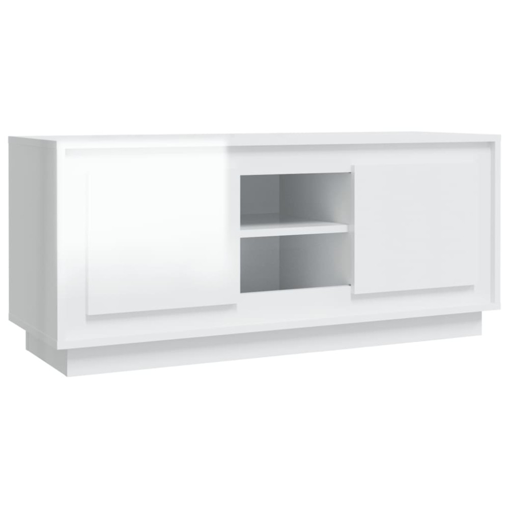 vidaXL Comodă TV, alb extralucios, 102x35x45 cm, lemn prelucrat