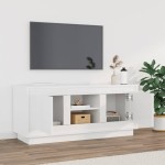 vidaXL Comodă TV, alb extralucios, 102x35x45 cm, lemn prelucrat