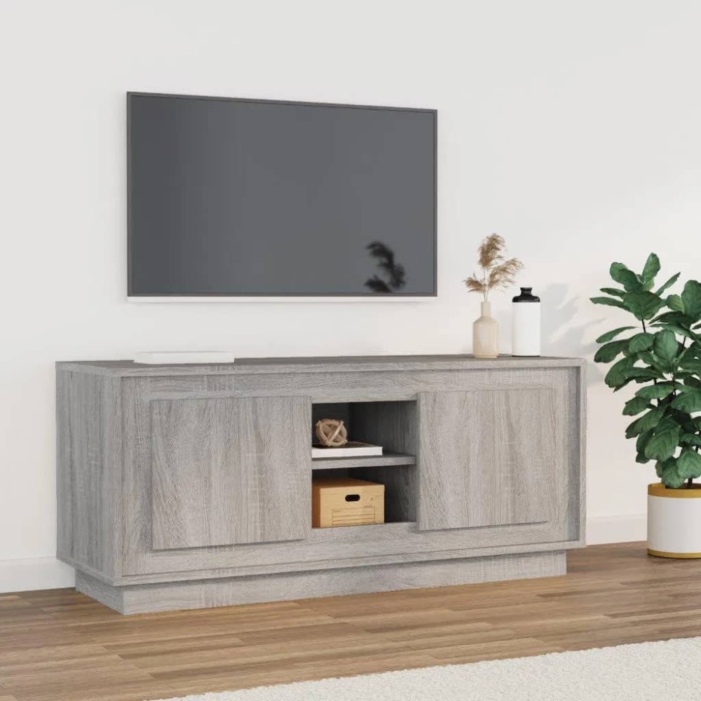 vidaXL Comodă TV, gri sonoma, 102x35x45 cm, lemn prelucrat