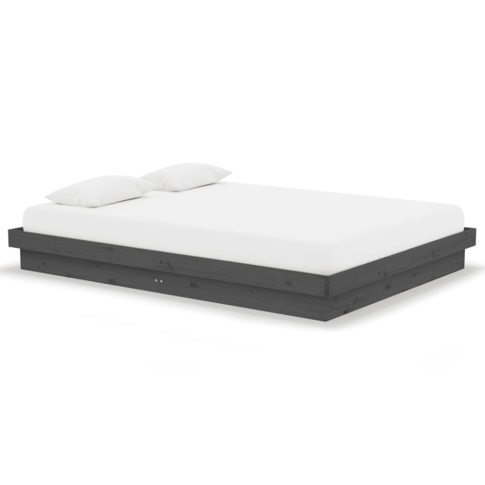 vidaXL Cadru de pat dublu, gri, 135x190 cm, lemn masiv