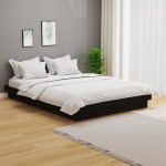 vidaXL Cadru de pat dublu, negru, 135x190 cm, lemn masiv vidaXL Cadru de pat dublu, negru, 135x190 cm, lemn masiv