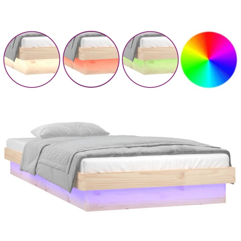 vidaXL Cadru de pat cu LED, 90x200 cm, lemn masiv