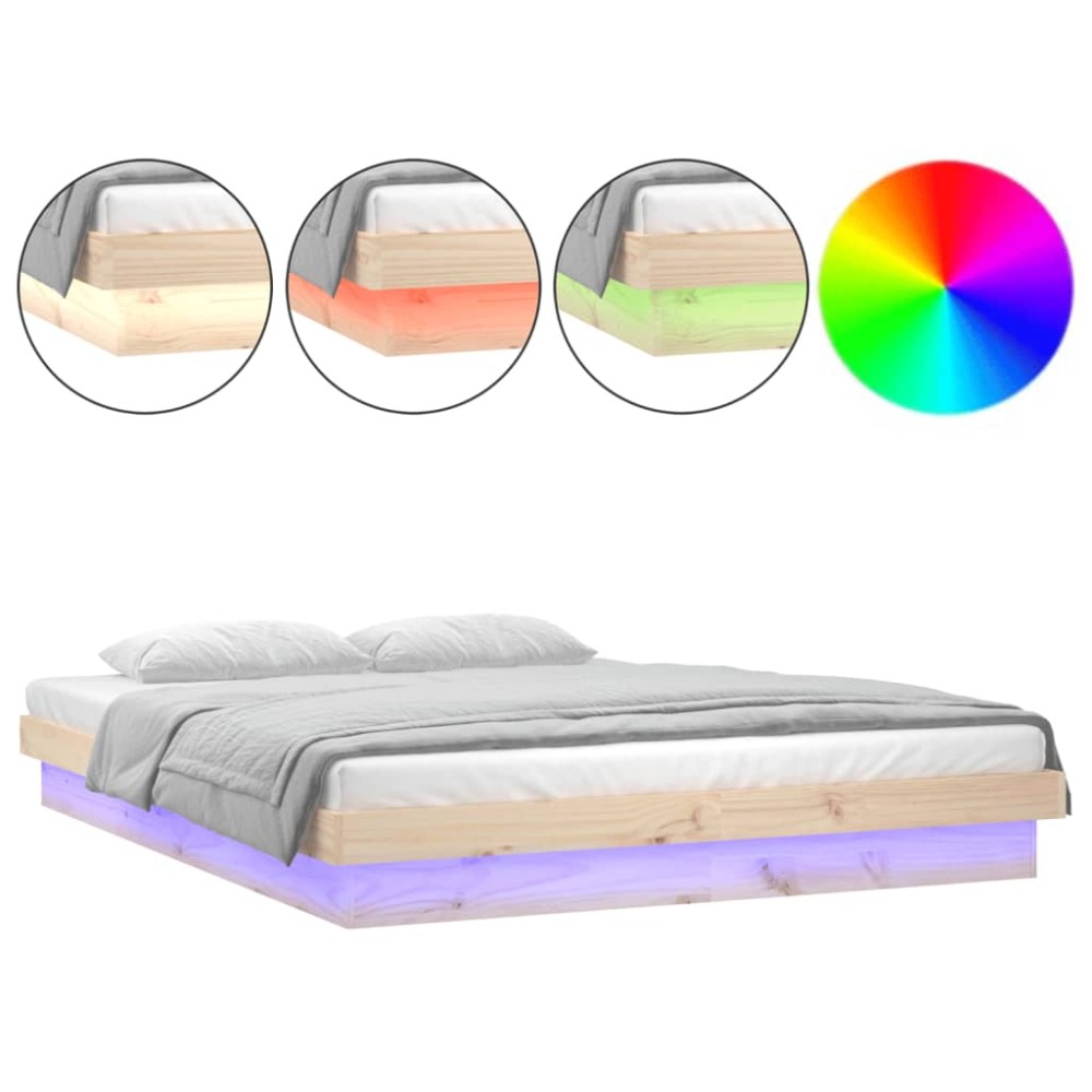 vidaXL Cadru de pat cu LED, 150x200 cm, lemn masiv, King Size 5FT