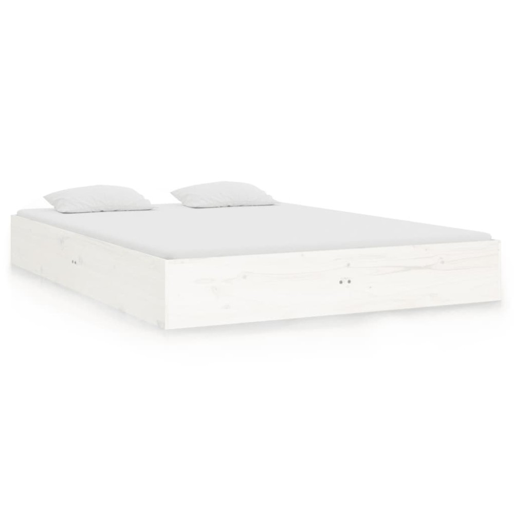 vidaXL Cadru de pat dublu, alb, 135x190 cm, lemn masiv