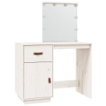 vidaXL Măsuță de toaletă cu LED, alb, 95x50x133,5 cm, lemn masiv pin