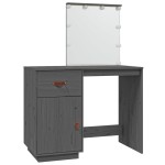 vidaXL Măsuță de toaletă cu LED, gri, 95x50x133,5 cm, lemn masiv pin