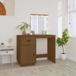 vidaXL Măsuță de toaletă LED maro miere, 95x50x133,5 cm lemn masiv pin vidaXL Măsuță de toaletă LED maro miere, 95x50x133,5 cm lemn masiv pin