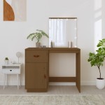 vidaXL Măsuță de toaletă LED maro miere, 95x50x133,5 cm lemn masiv pin vidaXL Măsuță de toaletă LED maro miere, 95x50x133,5 cm lemn masiv pin